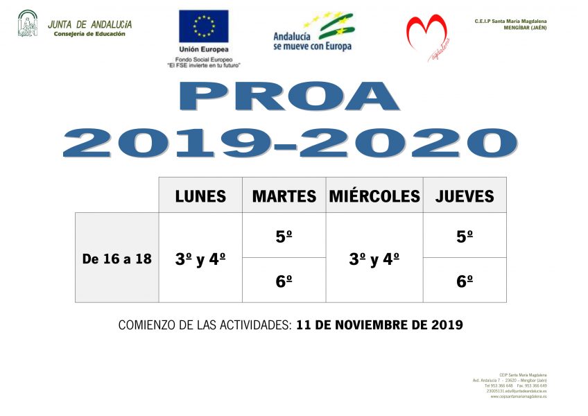 COMIENZO PROA 2019-2020